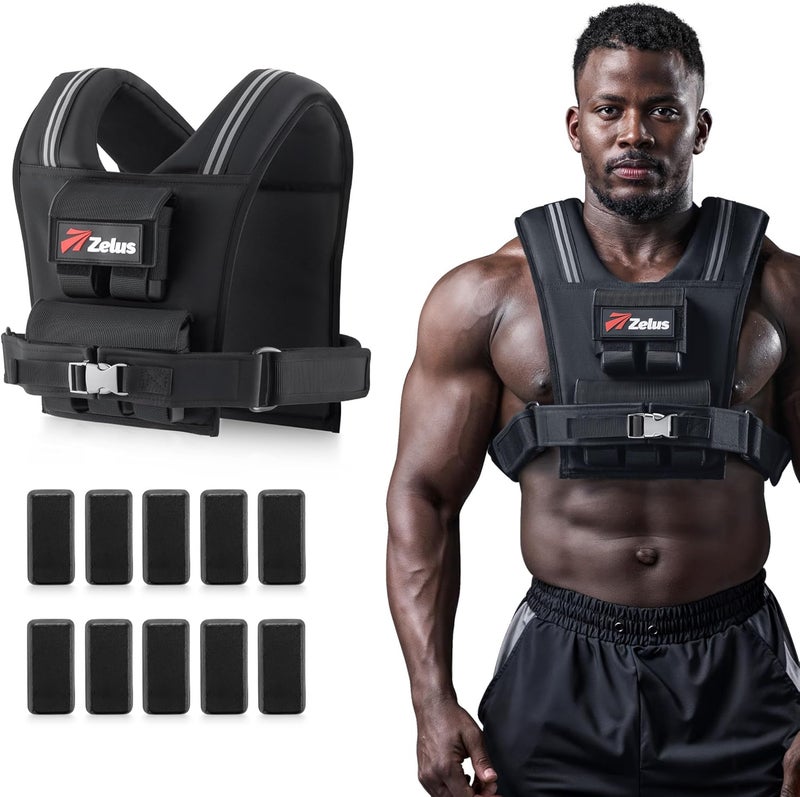 ZELUS Weighted Vest Men, 23/36/45 lb. Weight Vest with 10/16/20 Adjustable Iron Weights for Muscle Building Strength & Functional Training, Weighted Vest for Men with Reflective Strips. - Image 1